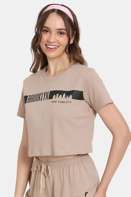 Rosaline Crop Length Loungewear Top - Light Taupe — image 2